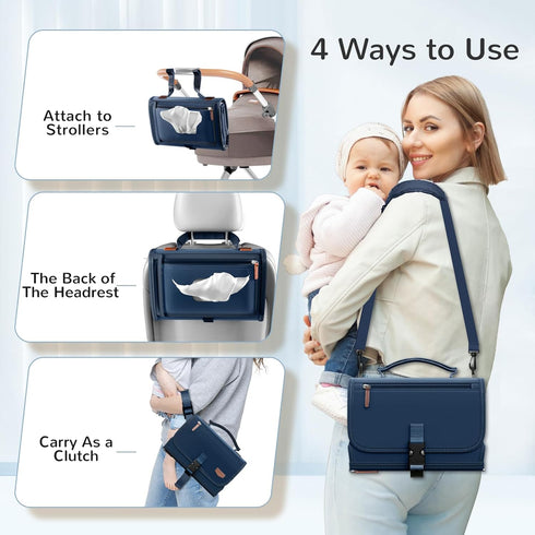 Portable Diaper Changing Pad with Shoulder Strap, Detachable Travel Changing Pad with Baby Wipes Pocket, Gifts for Baby