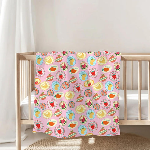 Summer Summer 50x60inch Fruits Preppy Baby Blankets for Girl Cute Tropical Fruit Stamp Soft Flannel Nursery Bed Blanket