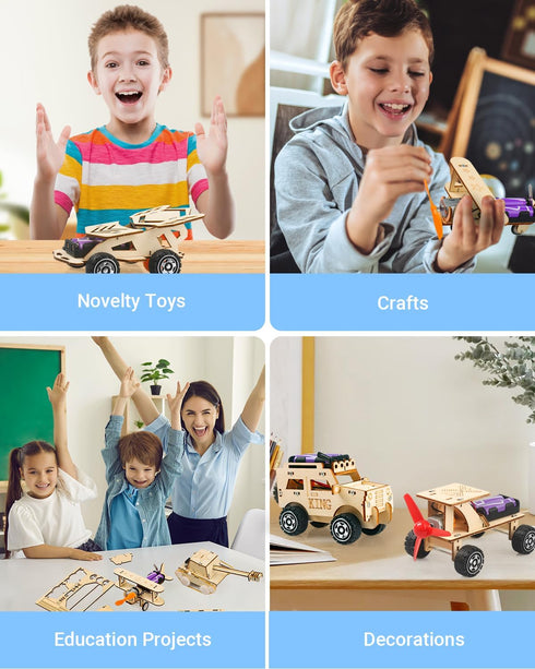 Poraxy STEM Kits for Kids Age 8-10 - 5 Set Wooden Model Car Kits, Educational Crafts Building Projects