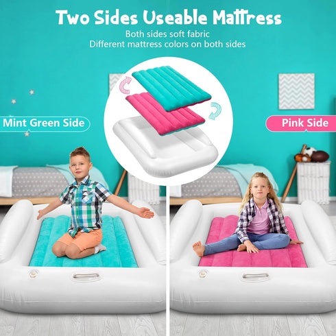 2 USHMA Inflatable Toddler Travel Bed, Portable Toddler Bed | Kids Air Mattress with Sides | Reversible Colors Kids