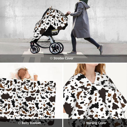 Yobvec Western Cow Print Baby Car Seat Canopy Cover Multi Use Nursing Cover for Mom Nursing Covers Newborn Cow Print