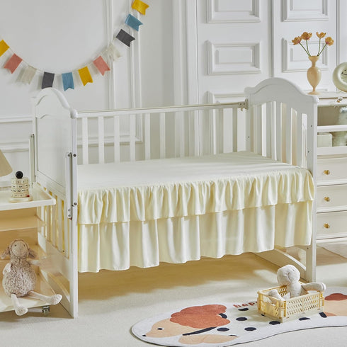 3 Set Set Pieces Crib Bedding Tufted Dots Jacquard Baby Comforter with Fitted Sheet and Bed Skirt - Cute Embroidery