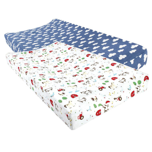 Hudson Baby Unisex Baby Cotton Changing Pad Cover, Boy Farm Animals, One