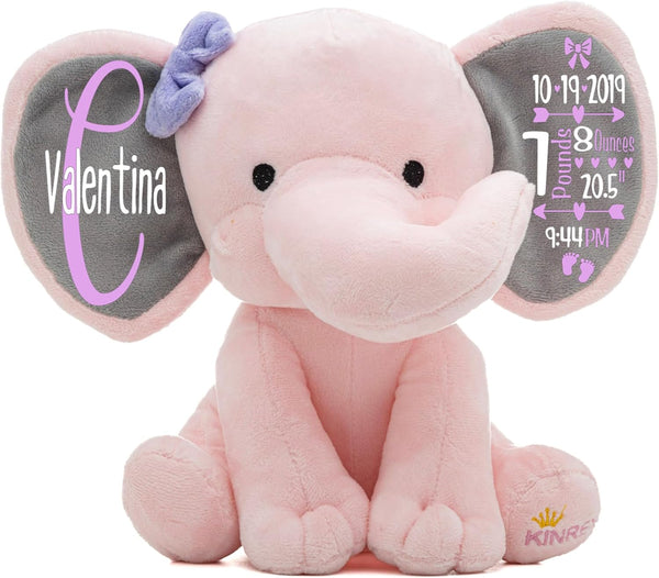 Personalized Elephant Stuffed Animal - Custom Birth Stats Announcement Stuff Elephants Animals