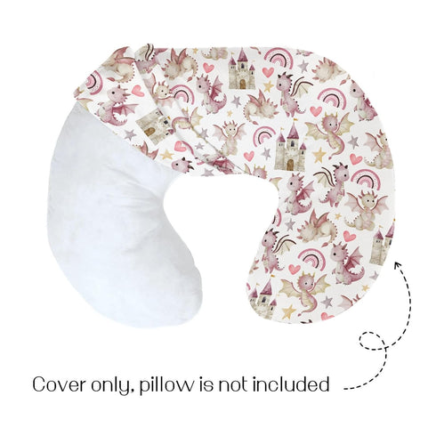 HawSkgFub Pink Purple Dragon Castle Nursing Pillow Cover for Baby Girls Shower Gift, Cute Flying Dragons Breastfeeding