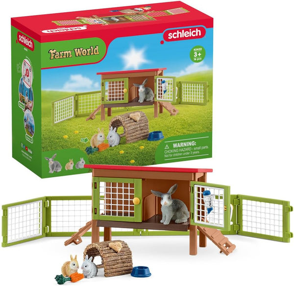 Schleich Farm World 8 Piece Rabbit Hutch Set with Figurines, Farm Animal Toys and Accessories for Kids 3+