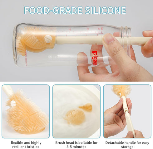 Set Baby Bottle Brush, VOOWO Portable Travel Bottle Cleaner Kit, Silicone Baby Bottle Cleaner Brush with Baby Bottle