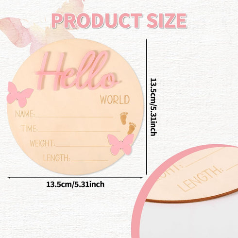 Lyreh Baby Announcement Board, Wooden Hello World Welcome Newborn Plaque Baby Birth Name Sign Board for New Born Boys