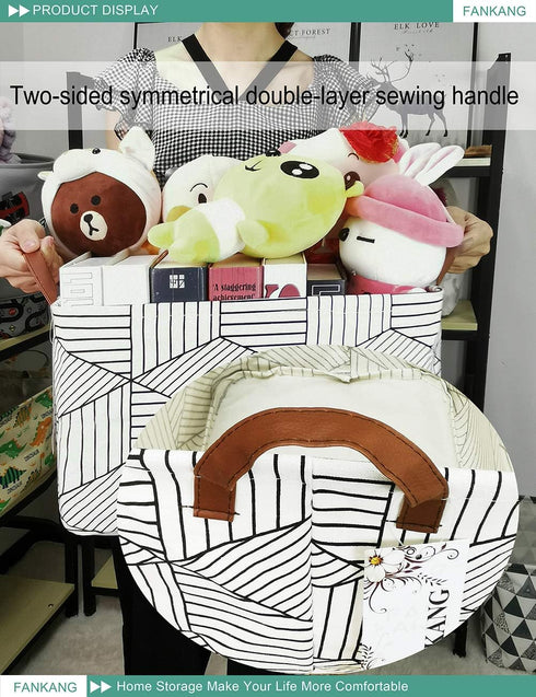 FANKANG Foldable Canvas Laundry Basket, Nursery Hamper with Waterproof PE Coating for Storage, Office, Bedroom (L,
