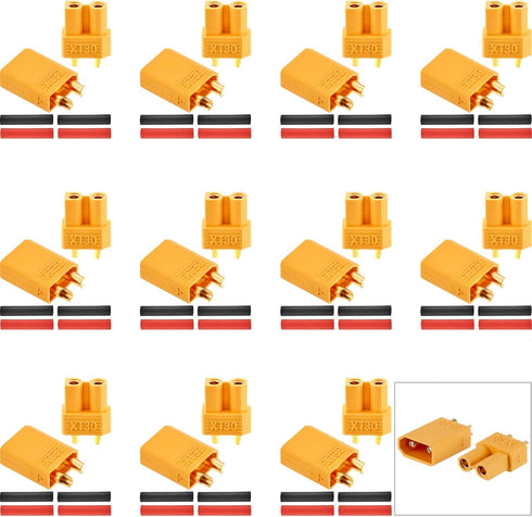 Frienda 30 Pairs XT30 Connectors, Male and Female Plugs with 2 Pieces Shrink Tubing for RC Battery