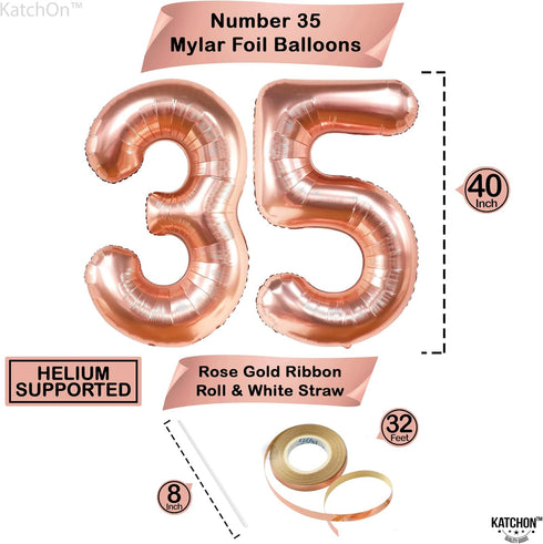 KatchOn Rose Gold 35 Balloon Numbers - 40 Inch Mylar Balloons for 35th Birthday Anniversary Decorations