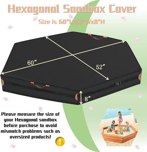 5-Meter 60L 52W 9" Outdoor Hexagonal Sandbox Cover with Two Night-Vision Reflective Handles and Webbing Loops