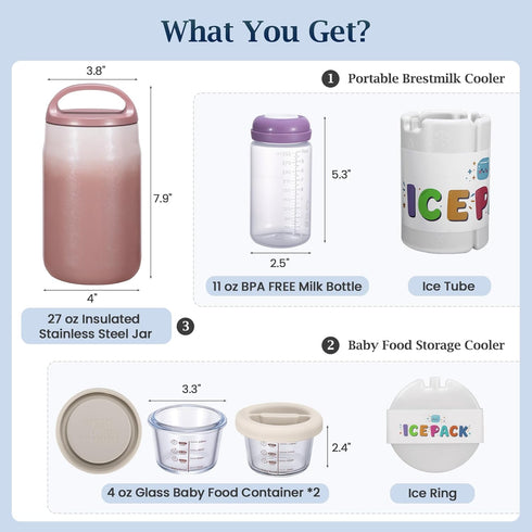 HASHMUST 3-in-1 24H 360 11oz 8oz 27oz Breast Milk Cooler for Cooling, Breastmilk Chiller with Bottle & Baby Food