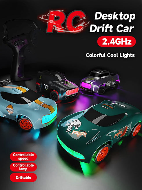1/64 ANTSIR Mini RC Drift Car for Adults, Desktop Drift Car with Colorful Lights, Desk Remote Control Cars for Race