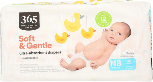 365 36 Count by Whole Foods Market, Soft & Gentle Newborn Diapers with Wetness Indicator, Ultra-Absorbent