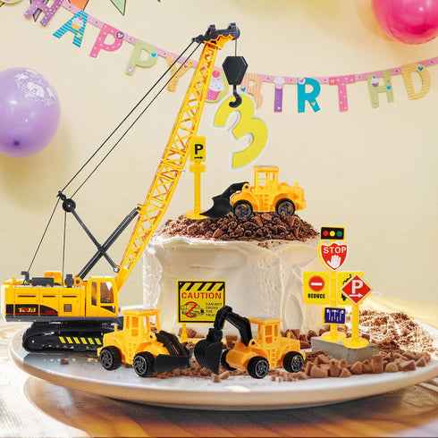 16 RAYNAG Pieces Construction Cake Topper Construction Birthday Party Supplies Vehicles Cake Decorations with Large