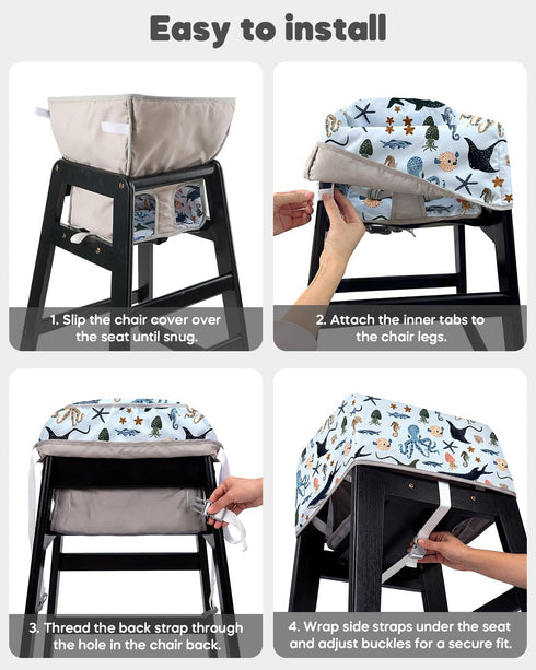 mamatepe 2-Point Baby High Chair Cover with Strap Pads & Harness - Machine Washable, Waterproof, Portable