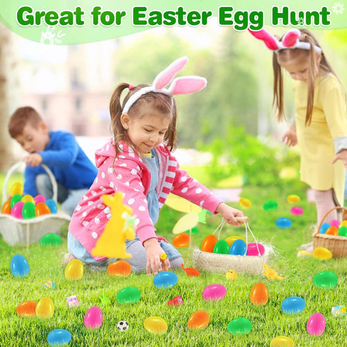 100 Pack Jyusmile Prefilled Easter Eggs with Toy, Filled Plastic Easter Eggs, Surprise Eggs with Assorted Toys, Easter