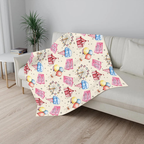 Wicbfdfv 60x80inch Cute Circus Balloons Carnival Ticket Baby Blanket Girls Boys Colorful Tent Bows Stars Cotton Candy