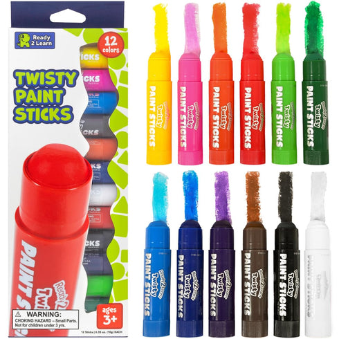 READY 2 LEARN Twisty Paint Sticks, 12 Vibrant Colors, Washable Non-Toxic Tempera Paint for Kids Art Supplies