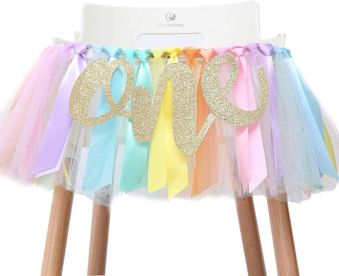 Pastel Rainbow High Chair Banner for 1st Birthday - Party Supplies with
