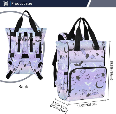 Jihqo Backpack 10L Diaper Bag Cute Bats Starry Sky Travel Diaper Bags for Women, Functional Baby Changing Bag