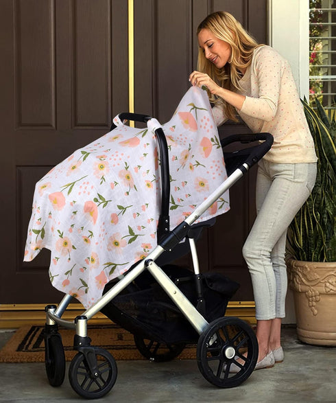 Summer/Hot Muslin Car Seat Cover for Babies, Metplus Breathable Infant Carseat Cover Lightweight Baby Carrier Cover