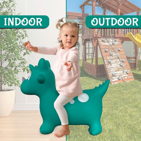 Green Dinosaur Bounce & Ride-on Inflatable Hopper Toy for Toddlers with Pump