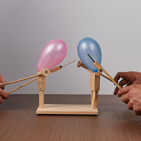 gzrnje Battle,2024 2 Balloon Bamboo Man New Pop Wooden Fencing Puppets,Fun Wooden Bots Battle Game for Players