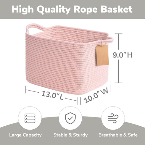 Goodpick Woven Storage Basket for Shelves, Small Rectangle Baby Nursery Basket, Towel Baskets, 13 x 10 x 9 Inches,