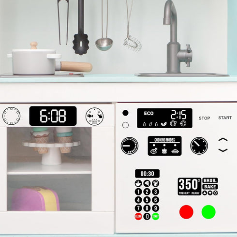 Play Kitchen Microwave Vinyl Decals Waterproof DIY Replacement Stickers Stove Oven Decals Gas Burner Cooker Decoration