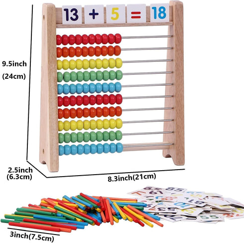 Wooden Abacus for Kids Math, 100 Counting Sticks & Number Cards 1-100, Educational Math Games for Preschool Learning