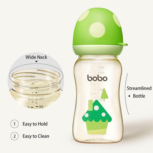 YOHKOH PPSU Baby Bottle Wide Neck, Newborn Anti-Colic Bottle with Natural Response Nipple, Easy to Clean (8.8oz, Pack