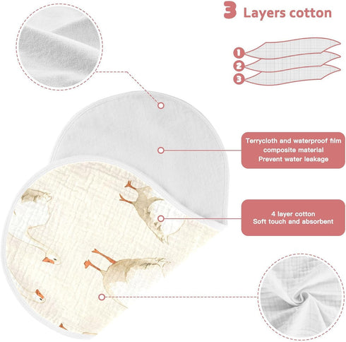 YETTASBIN White Geese Muslin Baby Burp Cloth, Super Soft Absorbent Cotton Burp Rag Baby Bibs Feeding Cloth for Newborn