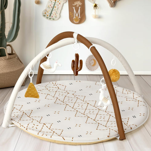 Tummy 6 12 Time Activity Mat, Macrame Baby Play Gym Mat with Detachable Toys and Milestone Cards for Stage-Based