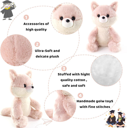 Furvana 10 Fox Stuffed Animal, Adorable Toy Fox Plush for Kids Boys Girls Birthday Nursery Bedtime Gift, Pink