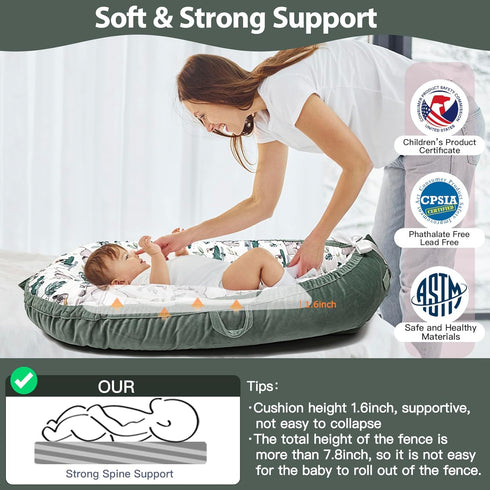 Bubbyhuts 100% Baby Lounger-Breathable and Soft Organic Cotton, Portable Infant Lounger with Removable Lounger Cover