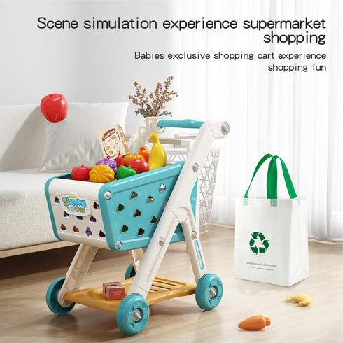 102pcs Set 3+ Jovow Kids Shopping Cart Trolley Play with Pretend Food and Accessories,Perfect for Ages Pretend Play