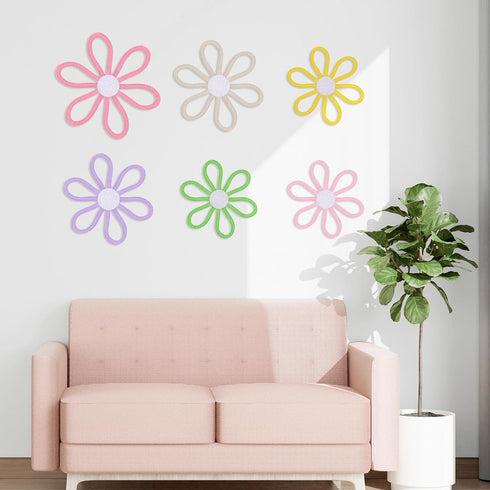 Dimeho 6pcs 3 Boho Nursery Decor Daisy Flower Woven Macrame Wall Hanging Size Daisy Flower Wall Decor Bohemian Nursery