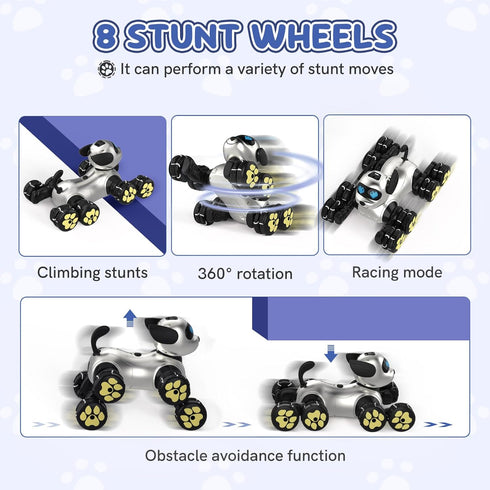 8WD 2.4GHz Programmable 3 4 5 6 7 8 Paaxido Stunt RC Car Robot Dog Toys, Remote Control Car Dog Toys with LED Eyes