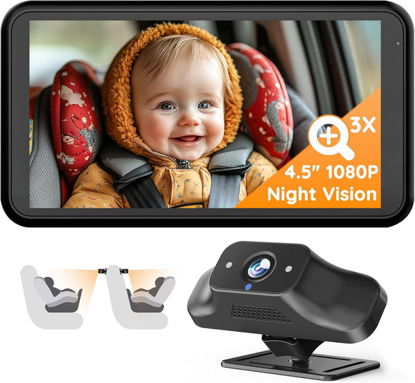Babyvue BC1 Baby Car Camera, 4.5" 1080P HD Screen & 3X Zoom, AUTO