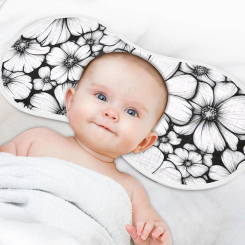 GOODOLD Set 2 Pack Black White Floral Muslin Baby Burp Cloths - Super Absorbent and Soft Burping Rags - Cotton Burp
