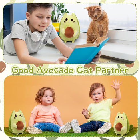 Cat Stuffed Animal Avocado Pillow Plush, Cute Kawaii Green Avocado Cat Plush Toy for Kids