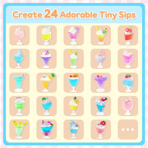 24 Set, 8+ Crelloci DIY Mini Drink Shop Toy, Making Miniature Juice Drinks Cream Material Kit, NOT Edible, Collectible