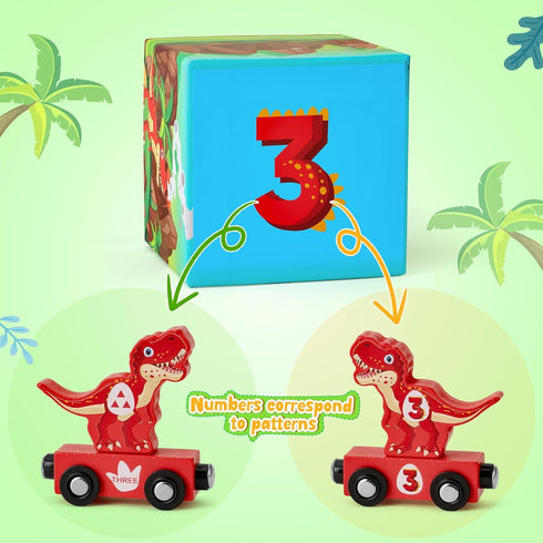 Set, 1 2 3 Atoylink Toddler Dinosaur Sorting and Stacking Toys with Magnetic Wooden Dinosaur Train Baby Number Blocks