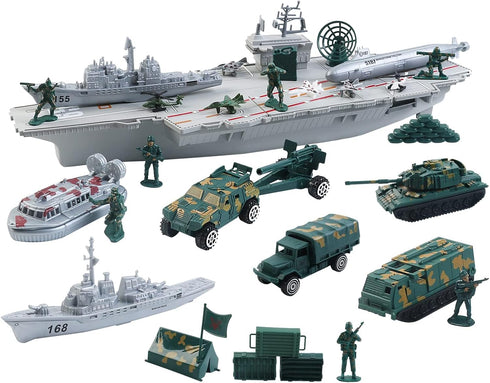 18 Inches deAO Aircraft Carrier Toy with Scale Model Warplanes Warships Military Vehicles Battleship Helicopter Planes