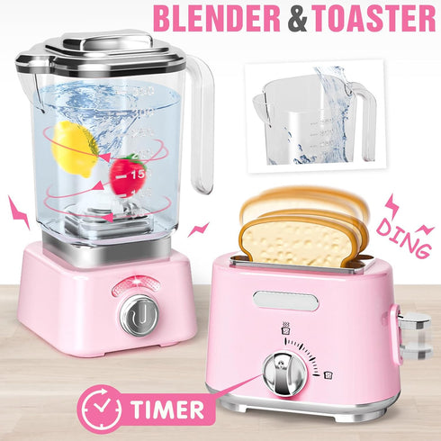 Set, 7 3 Kids Kitchen Toys BPA-Free Piece Pretend Play Appliances with Light Sound, Coffee Maker Blender Stand Mixer