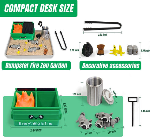 Estairkas Dumpster Fire Zen Garden for Desk Decor, Funny Desk Accessories Zen Garden Kit, Office Mini Garbage Fire