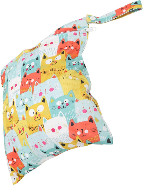 Pongnas Cute Cat Print Reusable Cloth Diaper Bag with Zipper Washable Hanging Wet & Dryfor