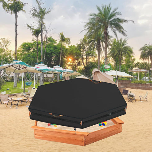 5-Meter 60L 52W 9" Outdoor Hexagonal Sandbox Cover with Two Night-Vision Reflective Handles and Webbing Loops